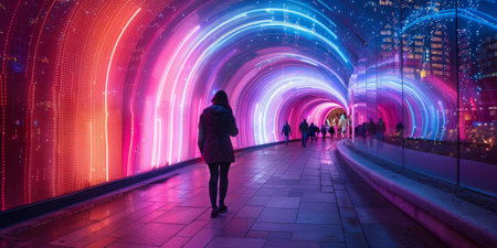 Light Art advertisement for a city's nightlife festival, glowing and mesmerizingの素材