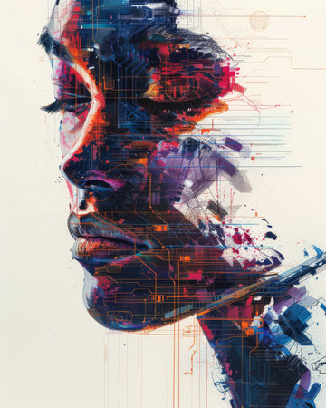 AI-Assisted Art for an AI conference, showcasing the collaboration between artist and machineの素材