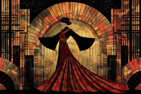 Art Deco fashion illustration, elegant and stylizedの素材