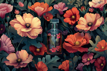 Art Nouveau illustration for a floral fragrance, intertwining beauty and natureの素材