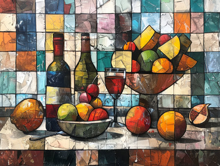 Cubist still life with fragmented objects in a domestic settingの素材