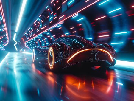 Futurism-infused ad for an electric vehicle, sleek and progressiveの素材