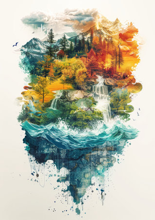 Data-Driven Art infographic, visualizing climate change impacts in a compelling mannerの素材