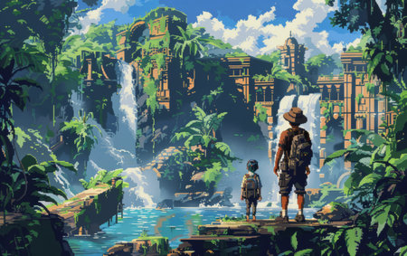Digital pixel art for a new video game release, capturing the essence of adventureの素材