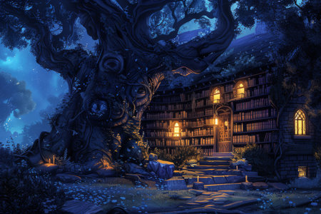 Fantasy illustration for a book series, drawing readers into an imaginary worldの素材