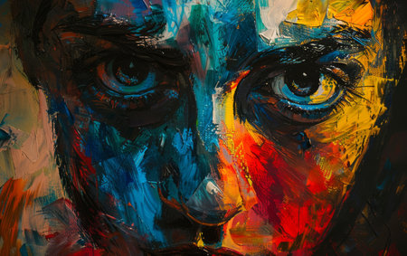 Expressionism-inspired portrait with vivid colors and emotional intensityの素材