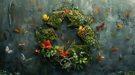 Eco-Conscious Art campaign for a recycling initiative, combining nature and recycling symbolsの素材