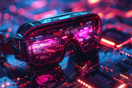 Cyberpunk ad for a new tech gadget, futuristic and sleekの素材