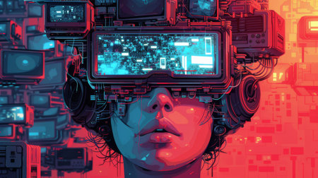 Post-Internet Art poster for a digital art exhibition, exploring online cultureの素材