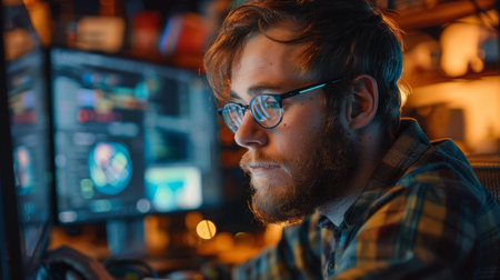 Technical support engineer solving a complex software issueの素材
