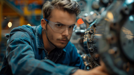 Mechanical technician troubleshooting complex machineryの素材
