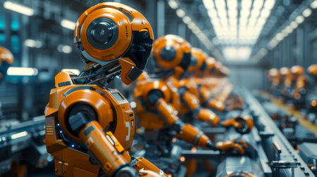 Assembly line robotics technician conducting diagnosticsの素材