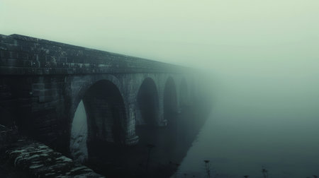 A mysterious fog engulfing a bridge, leading to the unknownの素材