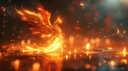 Candle flame flickering with images of a dancing phoenixの素材
