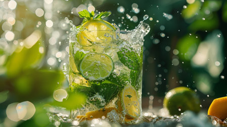 A refreshing mojito cocktail with a splash of lime and mintの素材