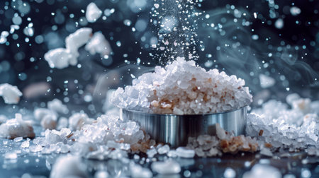 A grinder spilling out a cascade of fresh sea salt crystalsの素材