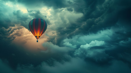 Balloon inflating with a whirlwind in a stormy skyの素材