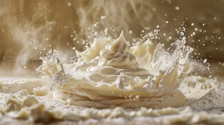 A whirl of dough being kneaded on a flour-dusted surfaceの素材