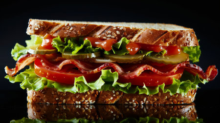 A juicy BLT sandwich with crisp lettuce and ripe tomatoの素材