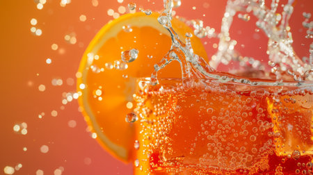 A refreshing Aperol spritz with an orange slice and a splash of sodaの素材