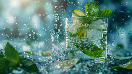 A refreshing mojito cocktail with mint and a splash of sodaの素材