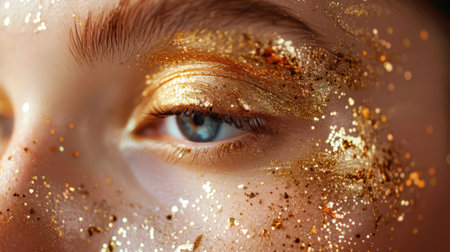 Gold flakes on skin, symbolizing luxury anti-aging serumの素材