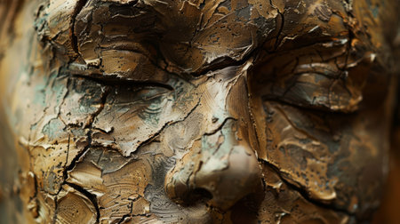 Clay mask texture transforming into a fortified, ancient clay potの素材