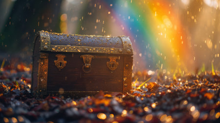 A treasure chest buried under a rainbow, only found by those with the map of financial literacy.の素材