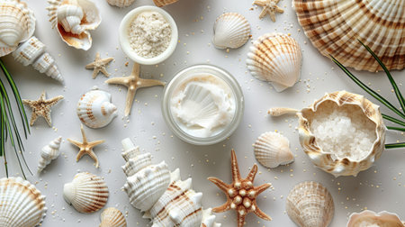 Seashells and mineral-rich skincare, representing the benefits of sea mineral extractsの素材