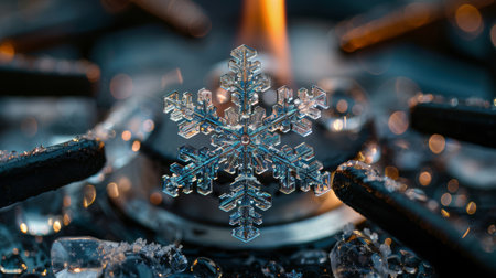 Snowflake on a hot stove, representing fleeting beautyの素材