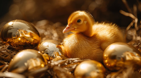 A golden goose laying golden eggs, symbolizing passive income streams.の素材