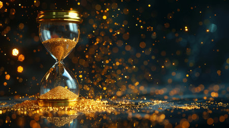 Hourglass with sand spilling into a digital clock, contrasting time perceptionsの素材