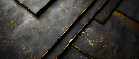 Black and gold layered metal sheets, minimalist textureの素材