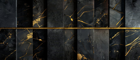 Smooth black and gold segmented design, clean and modernの素材