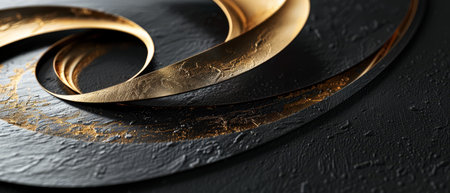 Elegant black surface with a dynamic gold spiral, contemporary designの素材