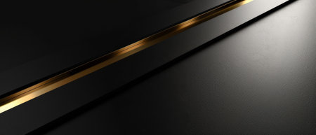 Sleek black metal with gold trim, minimalist banner designの素材