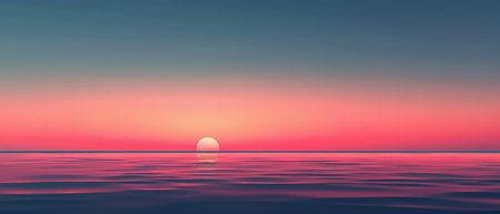 Minimalist sunset over the ocean, clean horizon lineの素材