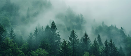 Gentle fog over a forest, minimalist natural scene,の素材