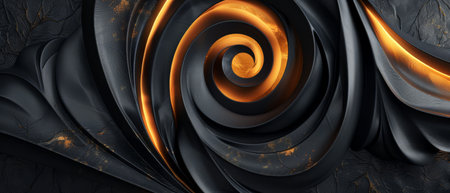 Elegant black surface with a dynamic gold spiral, contemporary designの素材