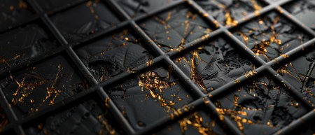 Black metal with a minimalist gold grid overlay, luxurious simplicityの素材