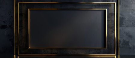 Sleek black metal with a gold frame, minimalist modern bannerの素材
