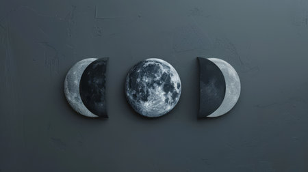 Minimalist 3D moon phases, abstract celestial design, modern simplicityの素材