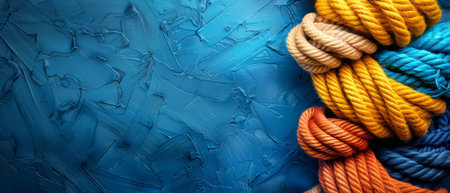 Summer sailing lessons sales design, border of sailing knots and open waters, nautical skills colors, set sail this summer copy spaceの素材