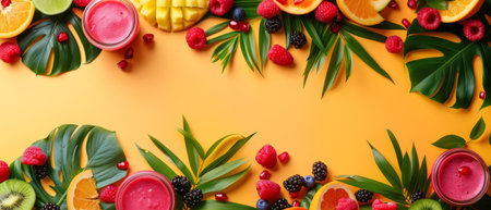 Tropical summer dessert sale, minimalist, border of desserts and toppings, bright hues,の素材