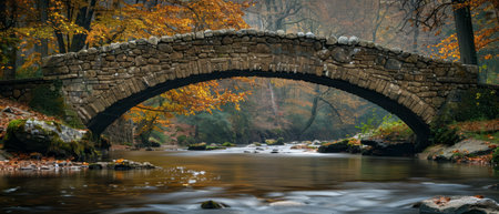 Low-angle view of an old stone bridge over a river,の素材
