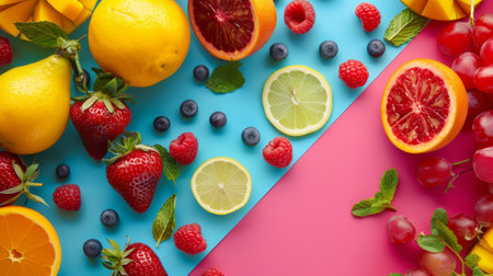Vibrant summer fruits, colorful background, studio lighting, fresh and lively,の素材