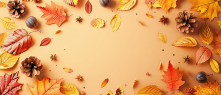 Fall sale banner with colorful leaves and copy spaceの素材