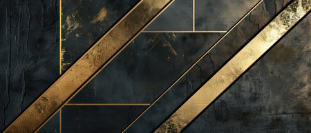 Luxurious minimalist geometric design in gold and black background,の素材