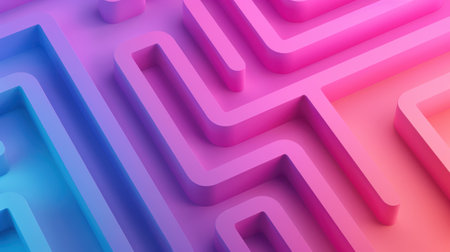 A visually striking abstract 3D maze pattern featuring vibrant gradient colors in pink and blue tones, perfect for backgrounds and modern design projects.の素材