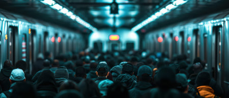 A bustling subway station filled with commuters during rush hour, showcasing the fast-paced urban lifestyle.の素材